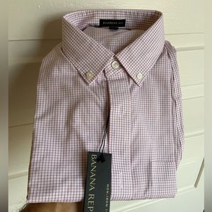 NWT -Banana Republic Non-Iron Small, Standard Fit shirt- light burgundy grid